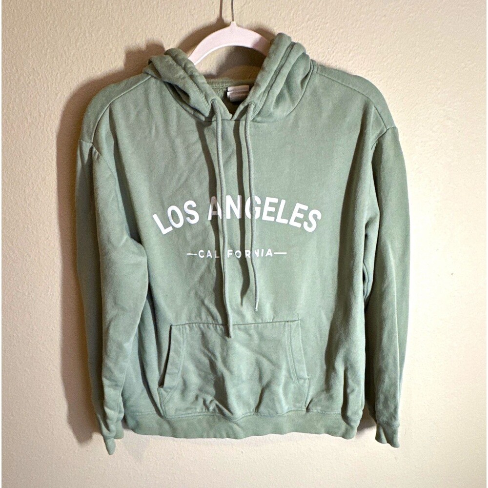 H&M L.O.G.G. Women’s Pullover Hoodie Green LA California Graphic Pockets Size L